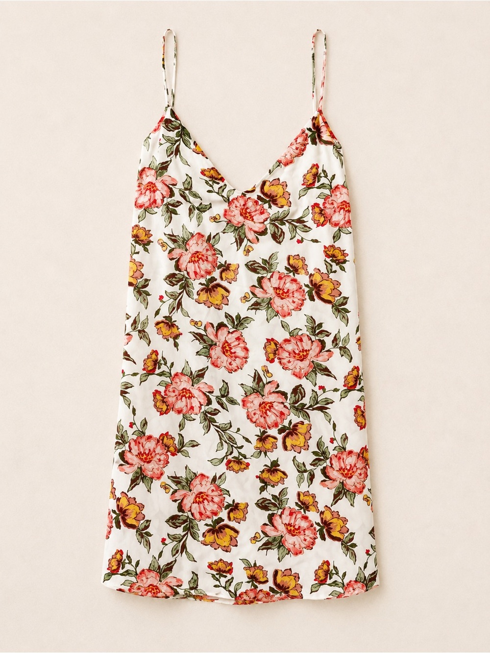 Ambiance Feminine Flowy Floral Slip Dress in White with Pink & Yellow Flowers